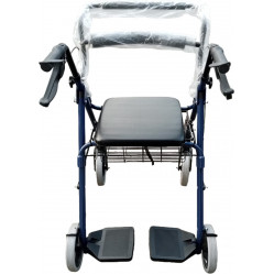CAMINADOR ROLLATOR ALUMINIO AZUL FRENOS Y APOYA PIES