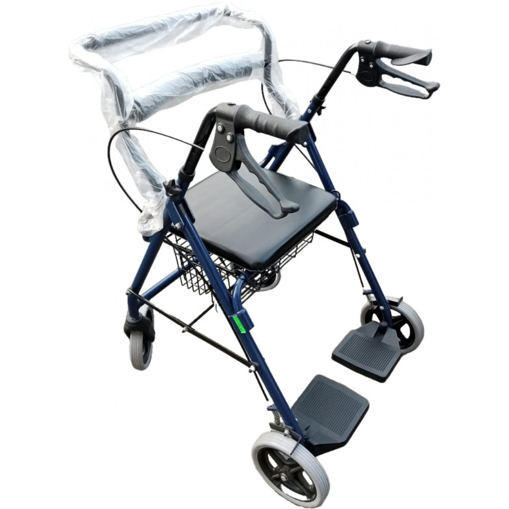 CAMINADOR ROLLATOR ALUMINIO AZUL FRENOS Y APOYA PIES